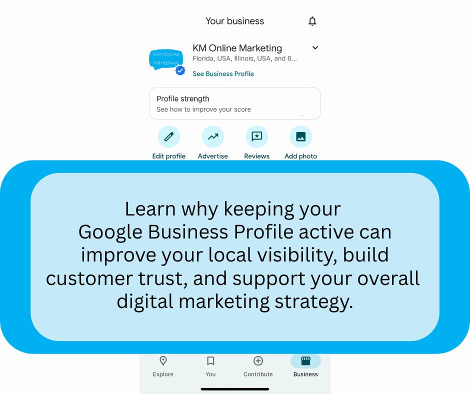 Google Business Profile displayed on a mobile phone, highlighting business information, reviews, photos, and directions for local search.